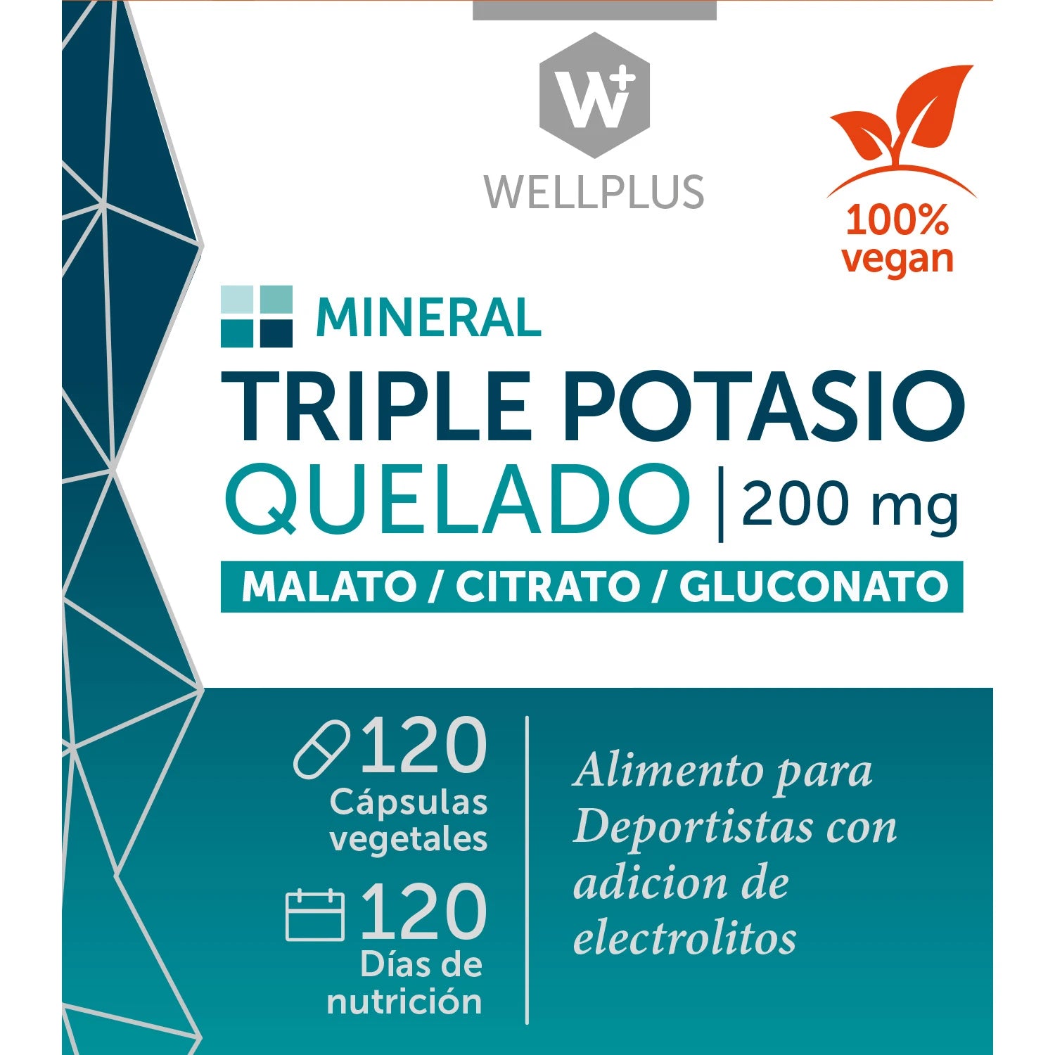 Triple Potasio Quelado 200mg 120 Cápsulas - Wellplus